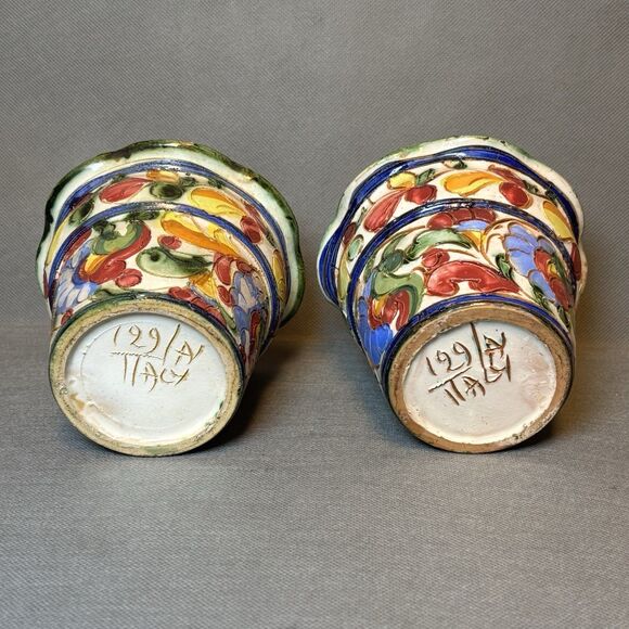 Vintage Italian Hand painted Pottery Planter Floral Etched Ceramic Flower Pot - Picture 3 of 8